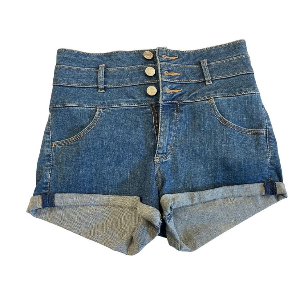 Garage Womens Denim High Waist Shorts Front 3 Button 100046354 Blue Size 01